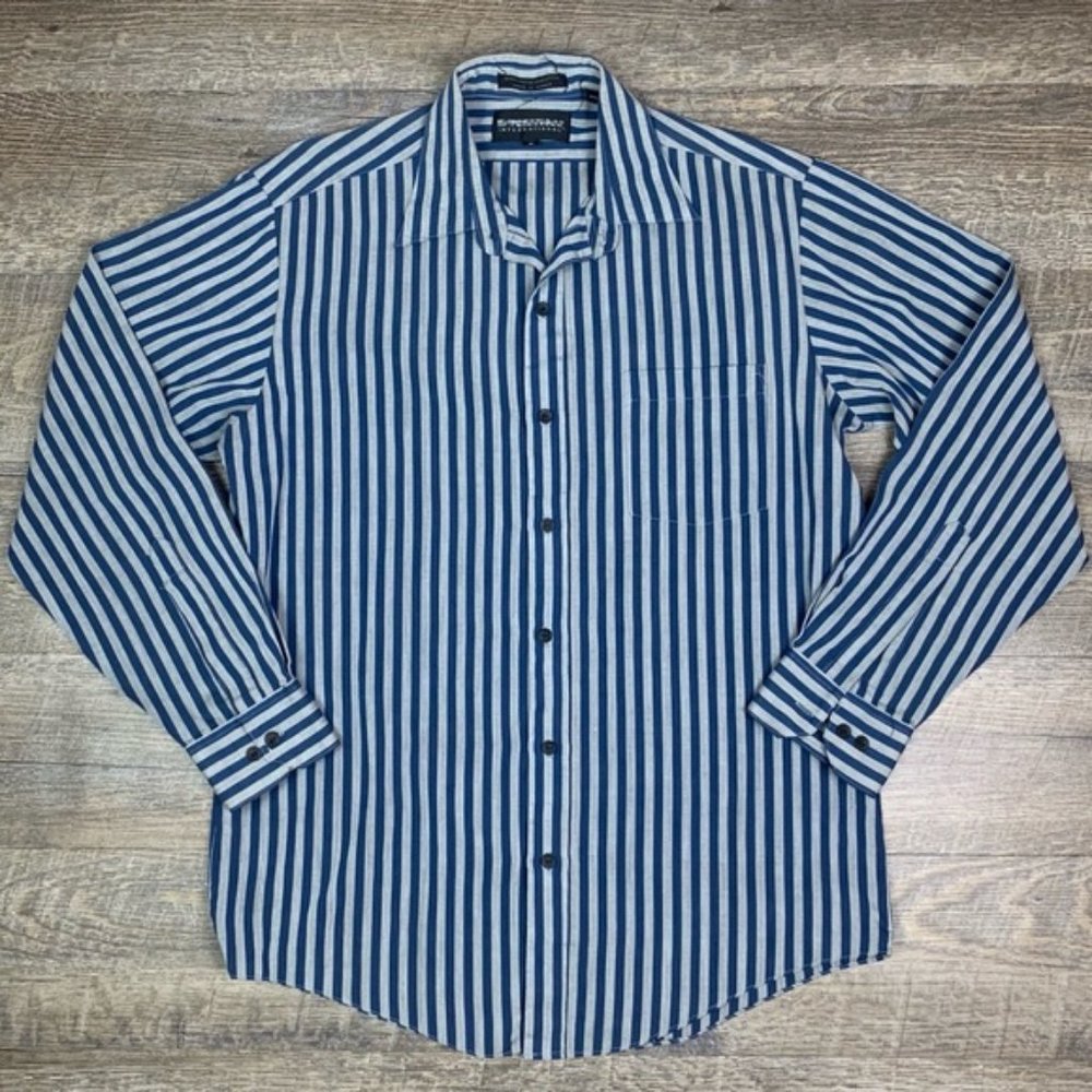 Expressions Vertical Stripe Button Down Shirt